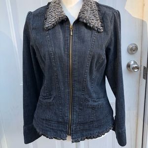 LAL Denim Jacket with Faux Fur Collar Size Medium